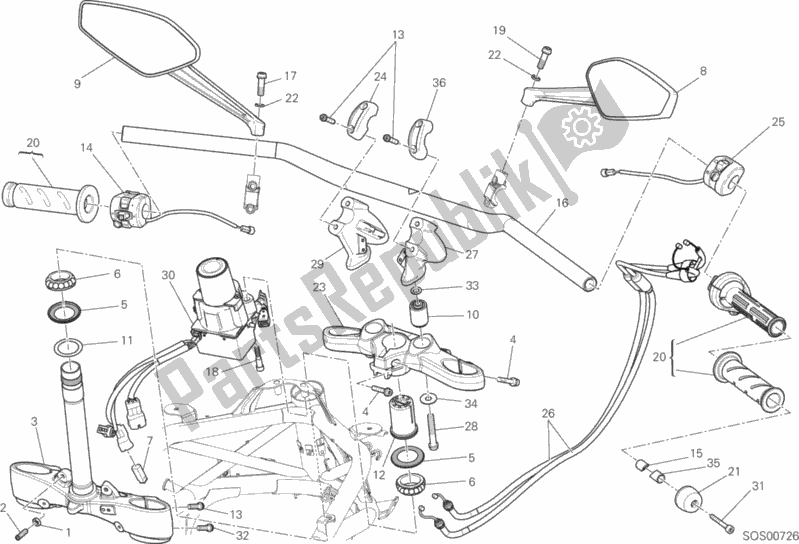 All parts for the Handlebar of the Ducati Diavel Carbon FL Thailand 1200 2015